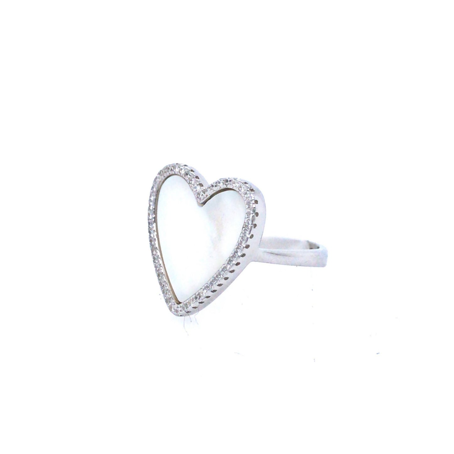 Sterling Silver Mother Of Pearl And CZ Heart Ring - HK Jewels