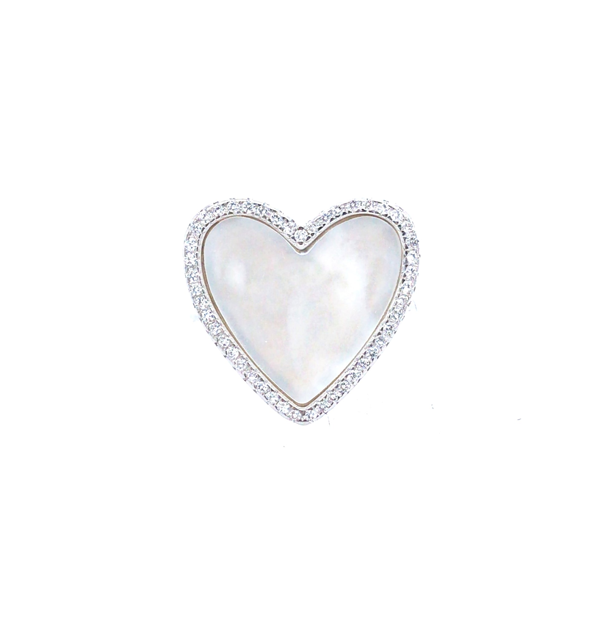 Sterling Silver Mother Of Pearl And CZ Heart Ring - HK Jewels