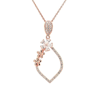 Sterling Silver Teardrop With Flowers CZ Pendant - HK Jewels