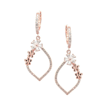 Sterling Silver Teardrop With Flowers CZ Earrings - HK Jewels