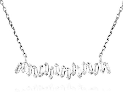 Sterling Silver 17 Stone Baguette Bar Necklace - HK Jewels
