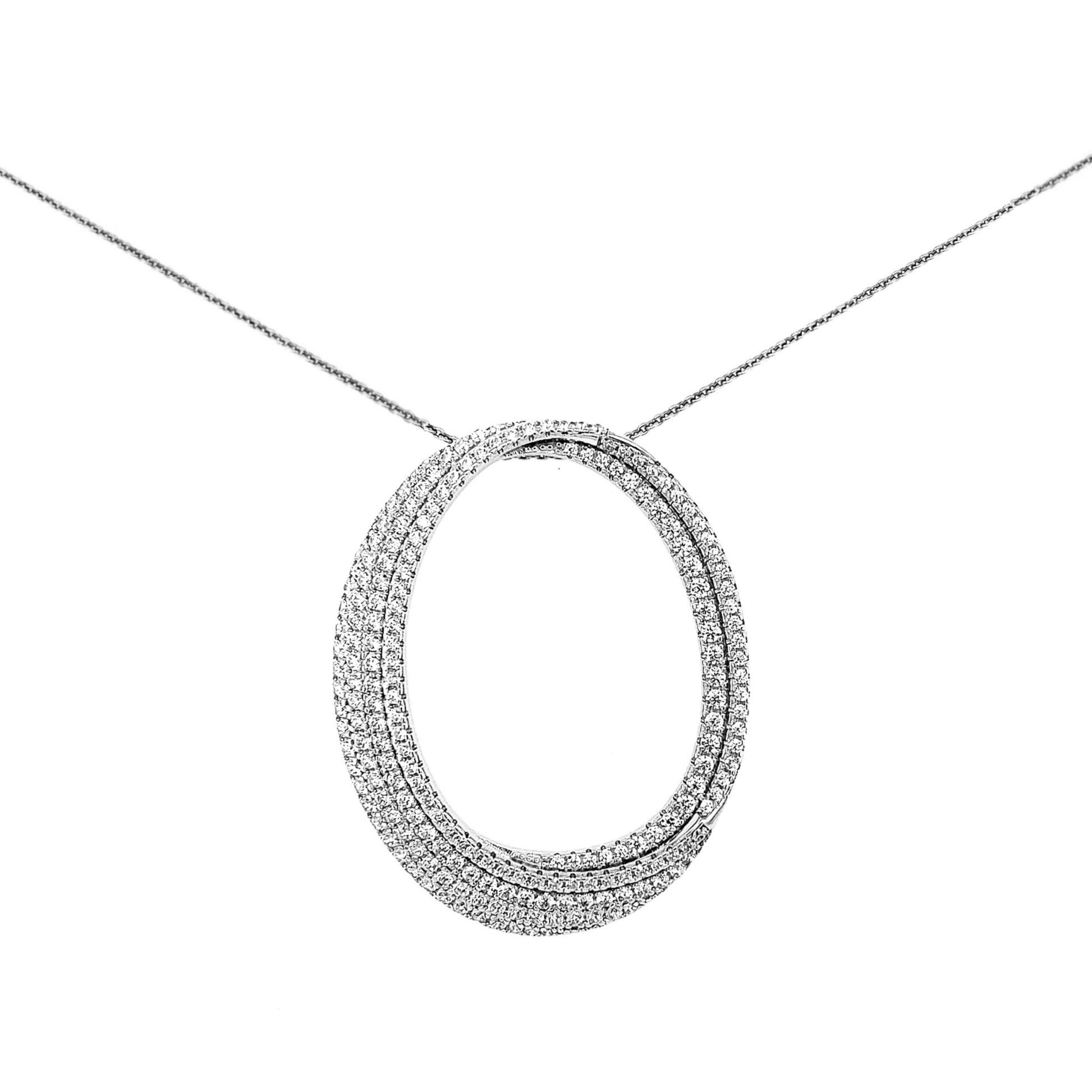 Sterling Silver Four Row Micropave Oval Pendant - HK Jewels
