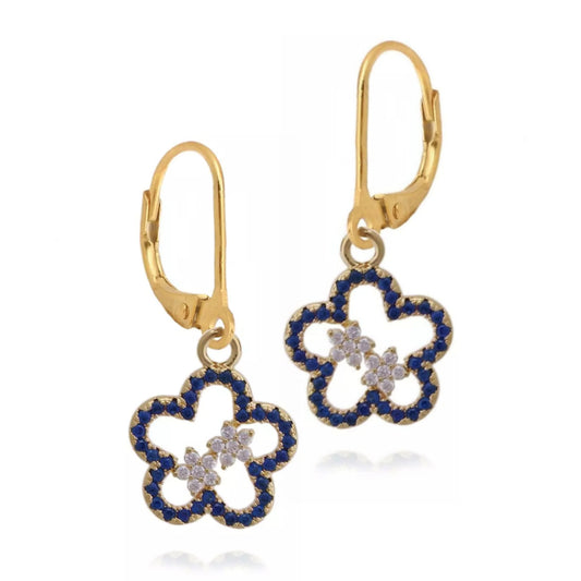 Blue Outside Flower Earring - HK Jewels
