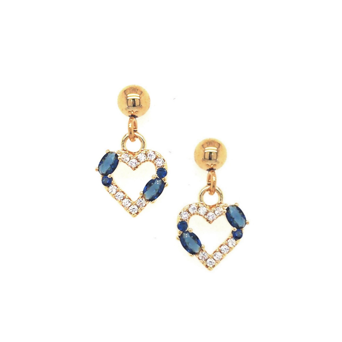 Double Stone Outlined Blue Heart Post Earrings - HK Jewels