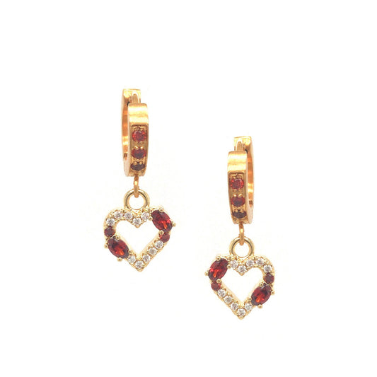 Double stone Outline Red CZ Heart Earring - HK Jewels