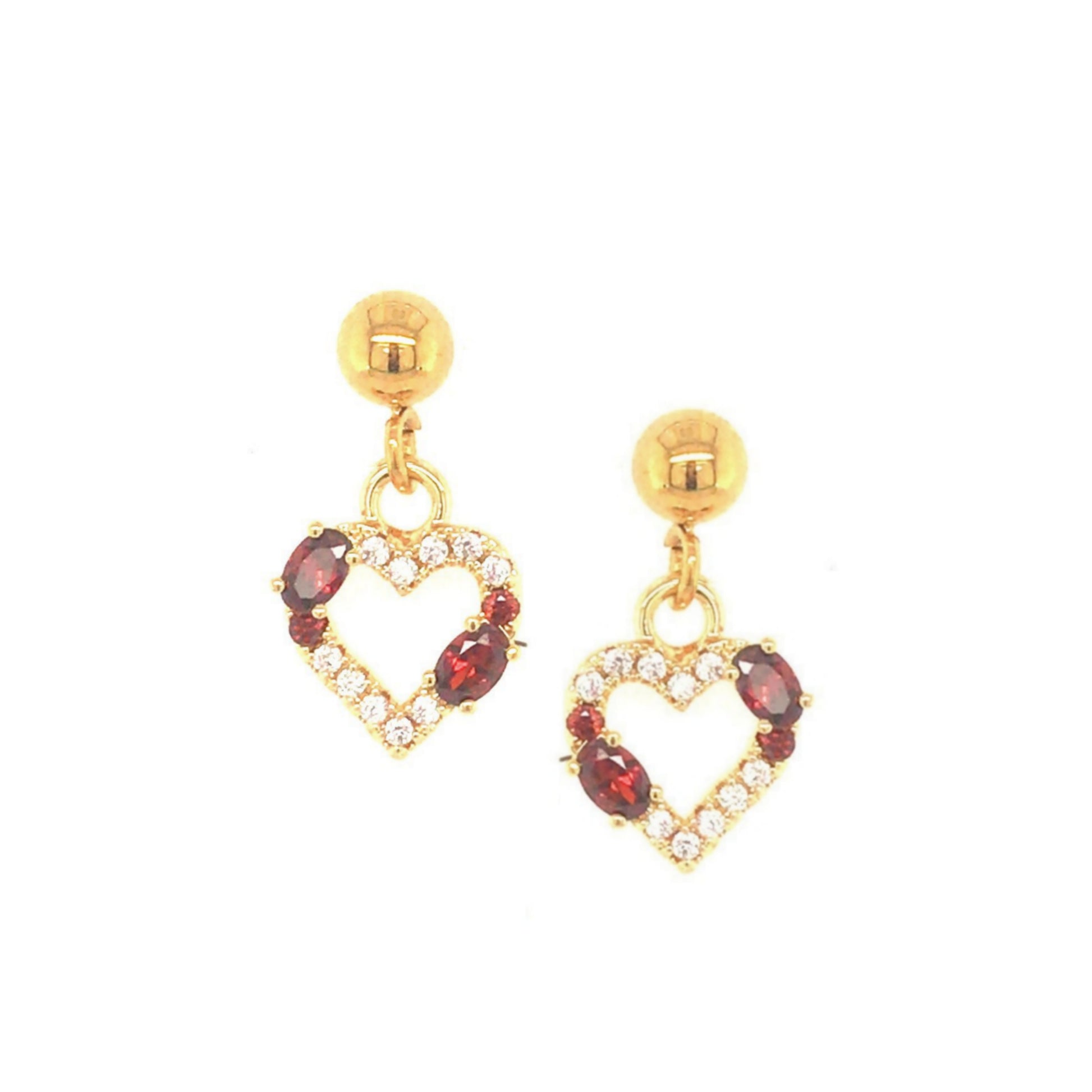 Double Stone Outlined Red Heart Post Earring - HK Jewels