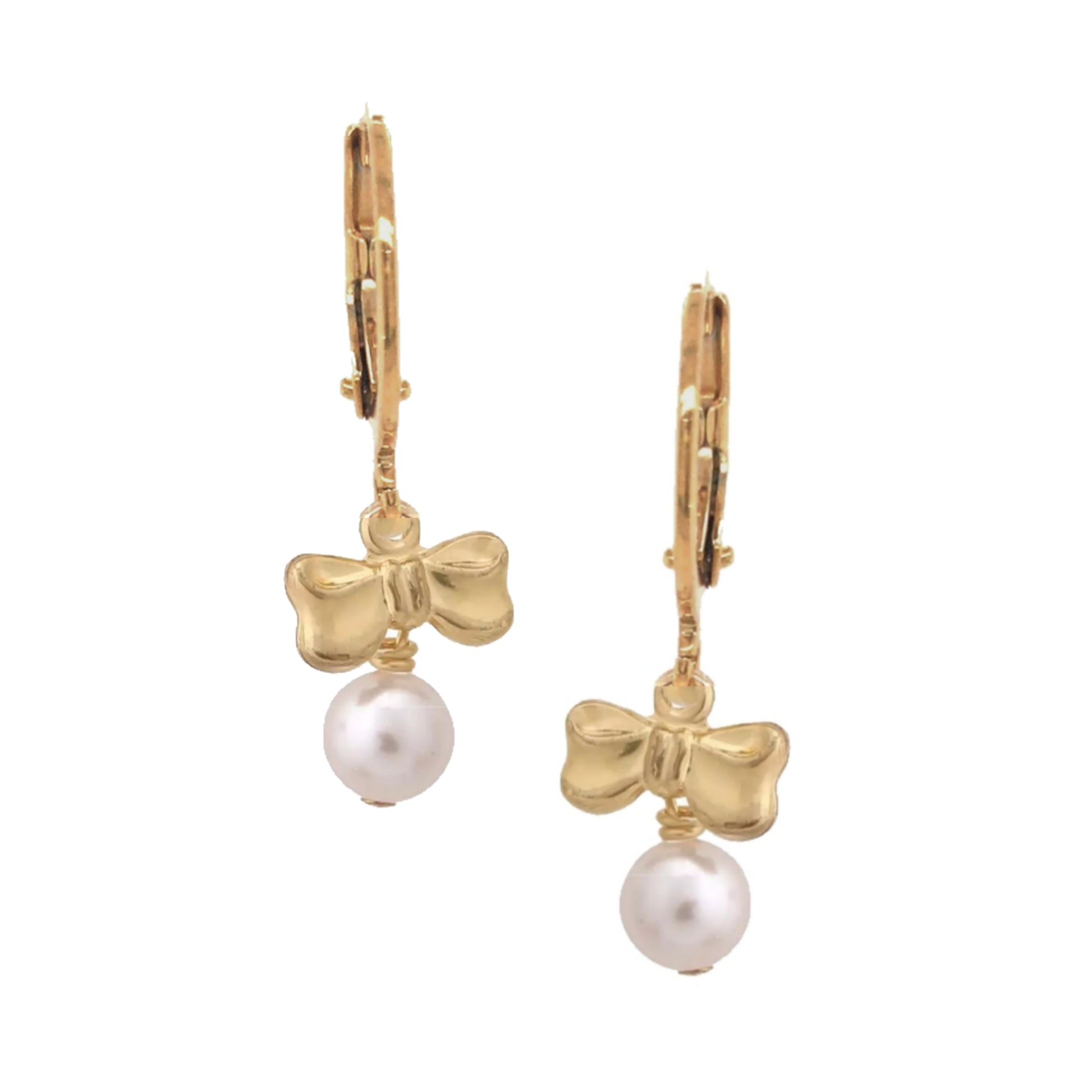 Gold Bow With Hanging Pearl Earring - HK Jewels