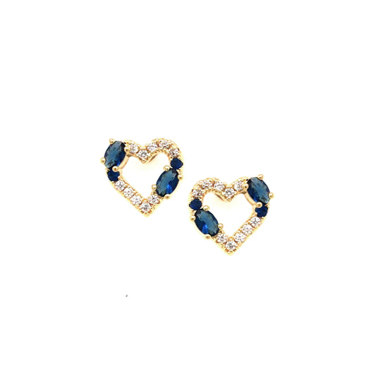 Double Stone Outlined Blue Heart Stud Earrings - HK Jewels