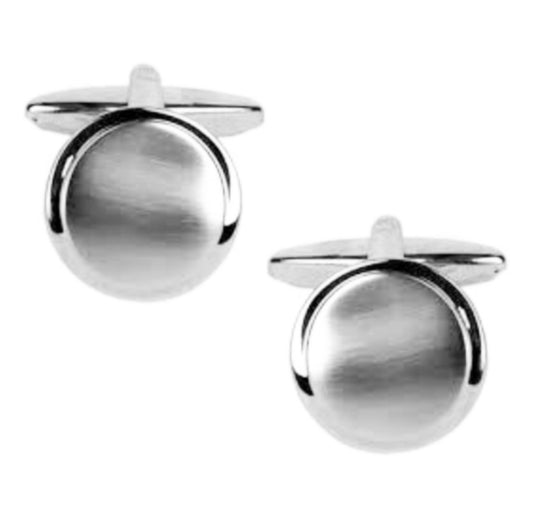 Shiny Edge Brushed Rhodium Plated Round Cufflinks - HK Jewels