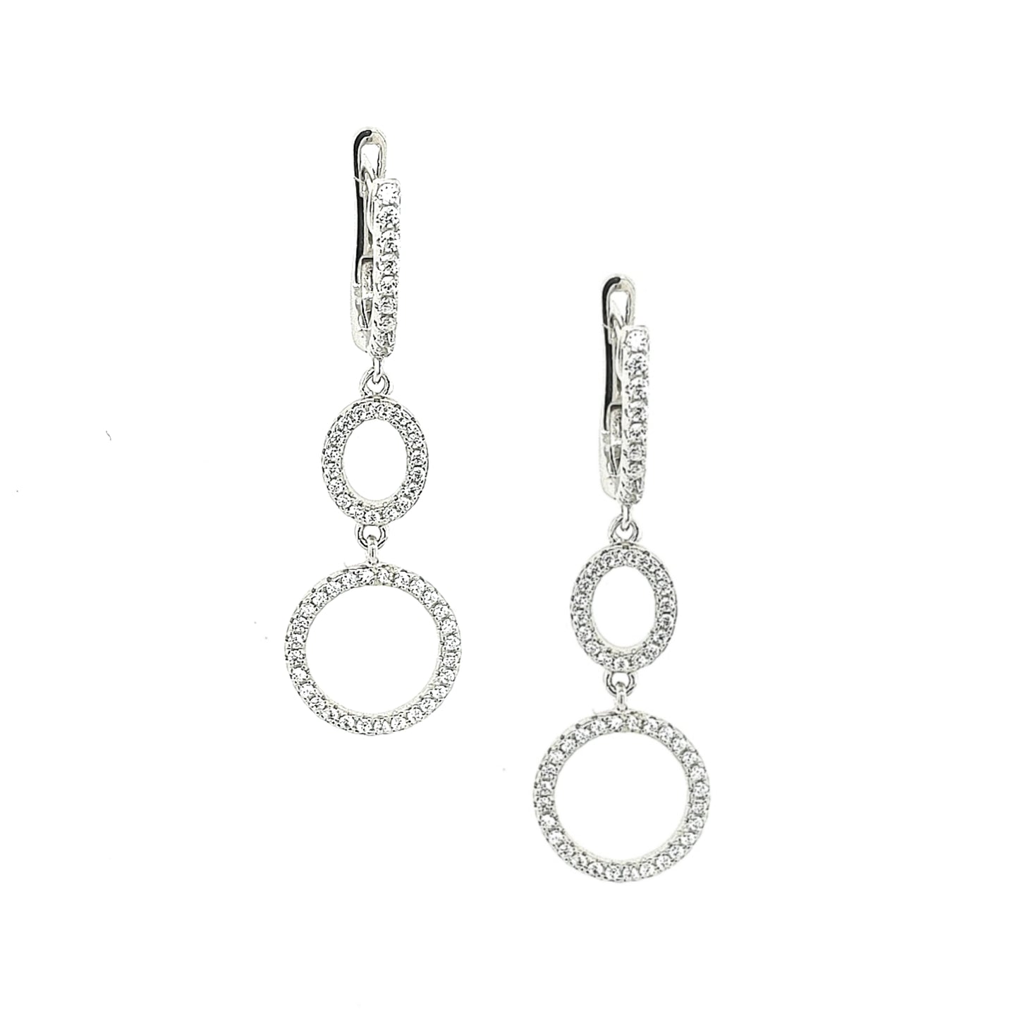 Sterling Silver Oval and Circle CZ Earring - HK Jewels