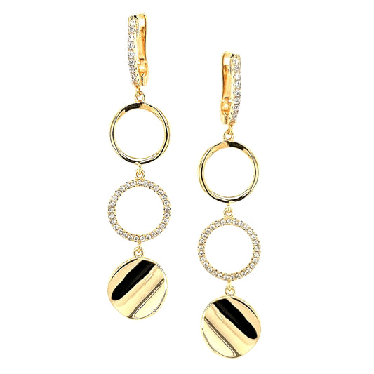 Gold Plated Sterling Silver Three Circle CZ Earring - HK Jewels