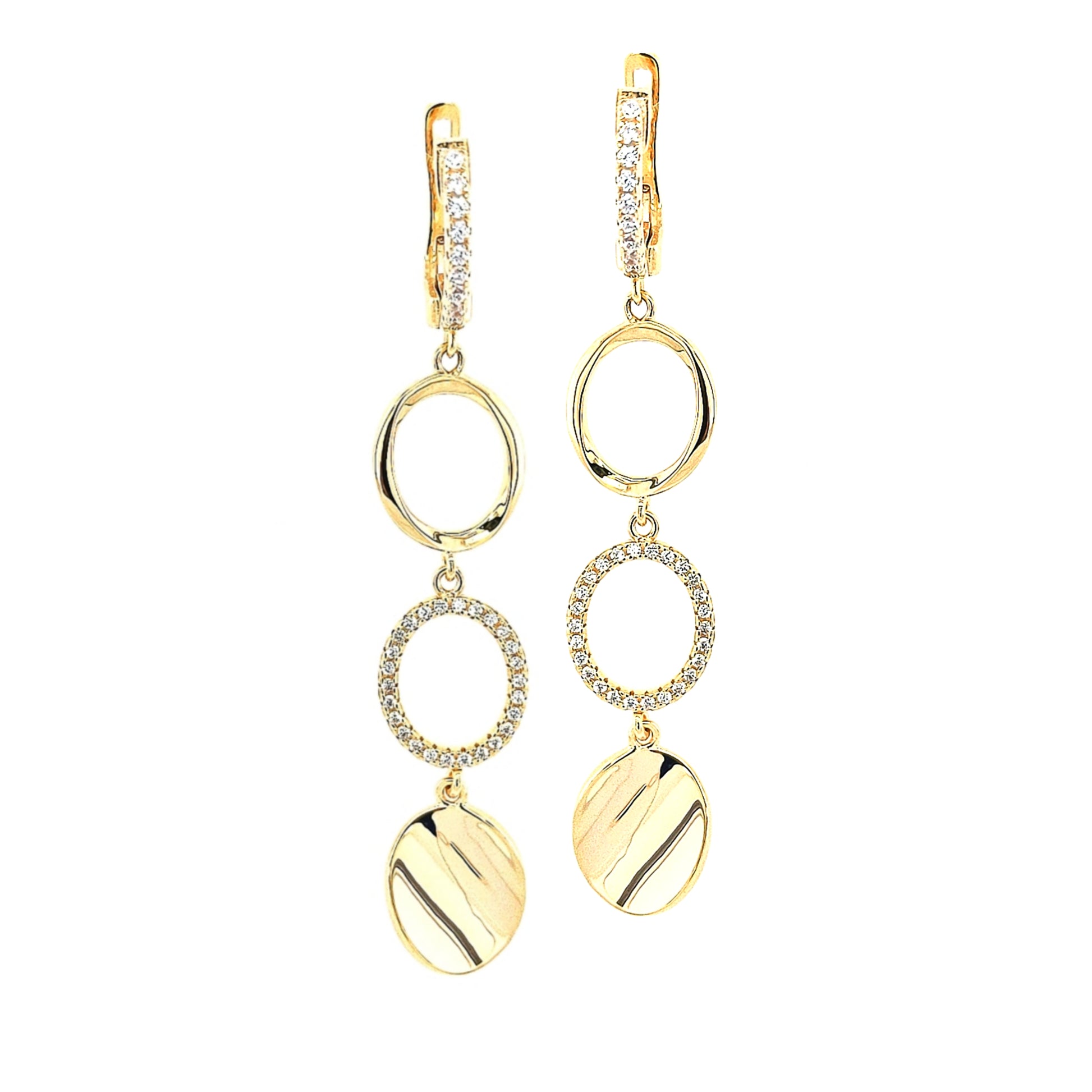 Gold Plated Sterling Silver Three Ovals CZ Earring - HK Jewels