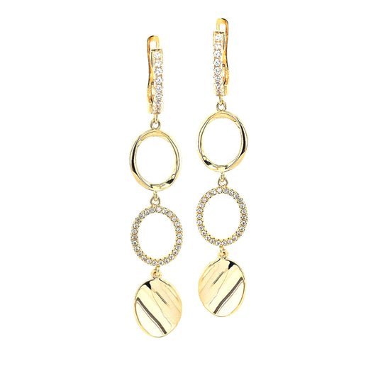 Gold Plated Sterling Silver Three Ovals CZ Earring - HK Jewels