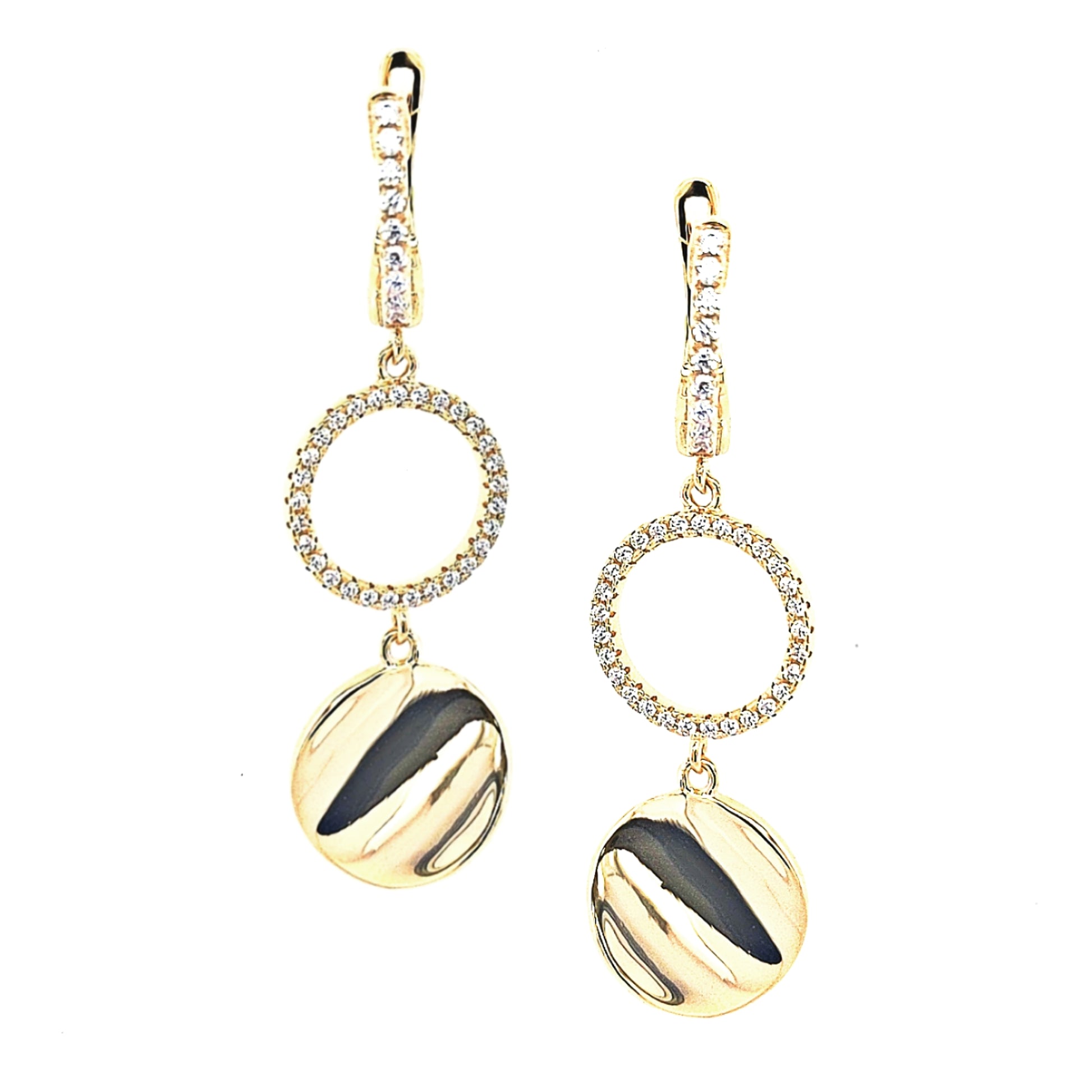Gold Plated Sterling Silver Circle CZ Earring - HK Jewels