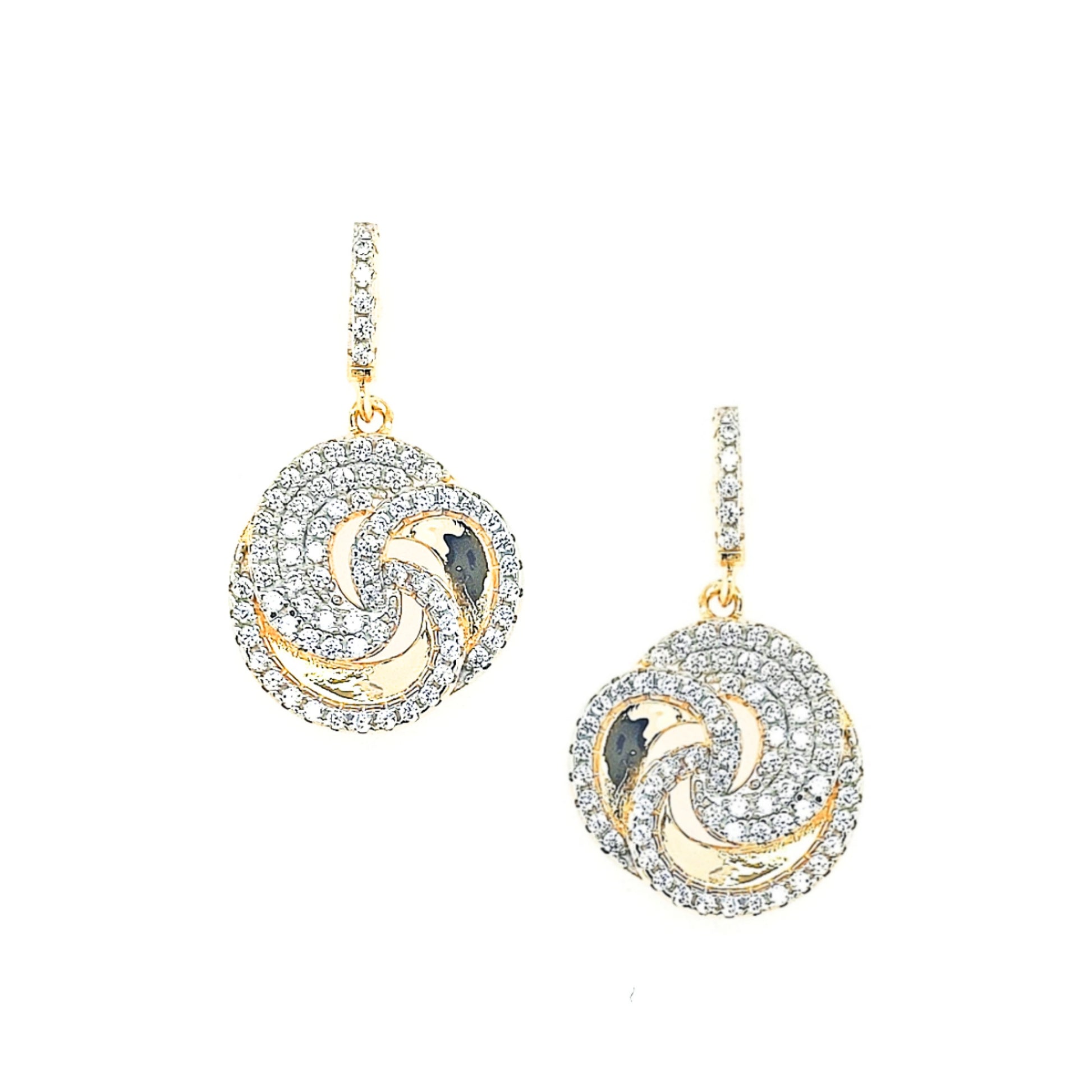 Sterling Silver Gold Plated Circle with CZ Earrings - HK Jewels