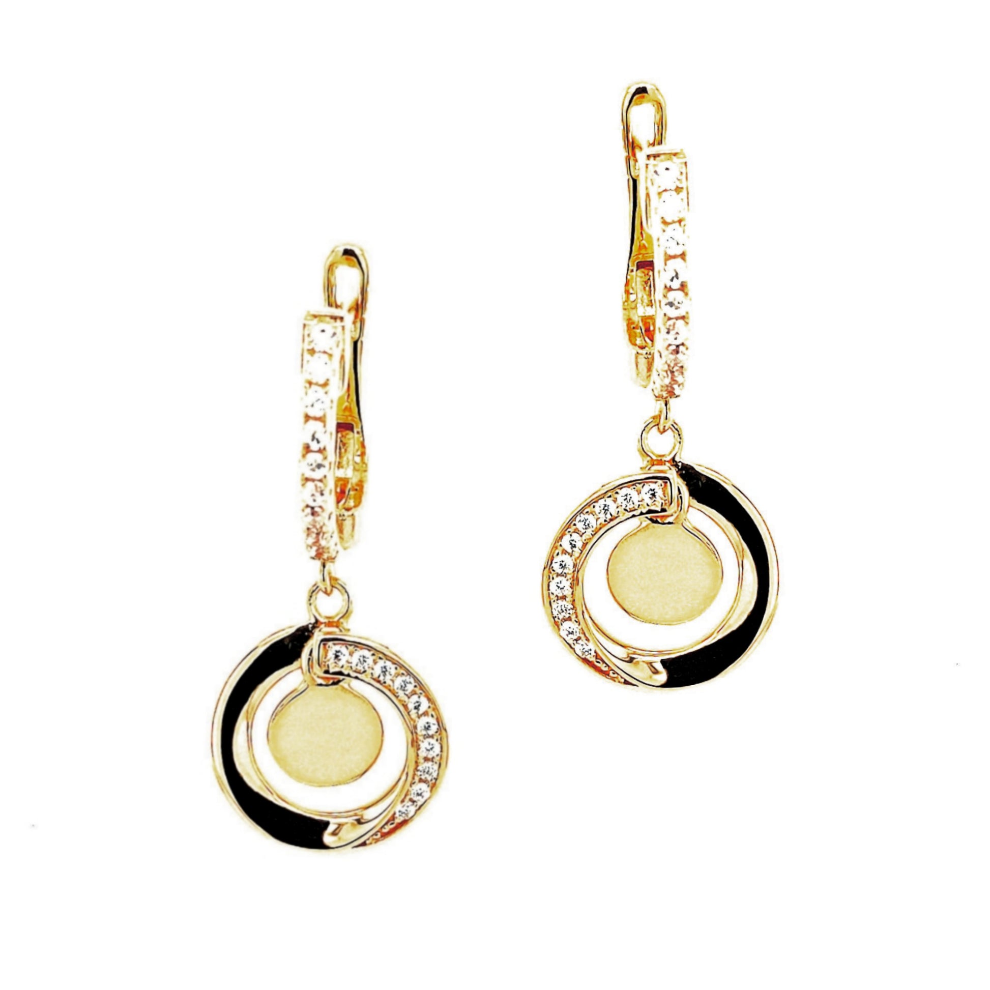 Sterling Silver Gold-Plated Circle with CZs Earring - HK Jewels