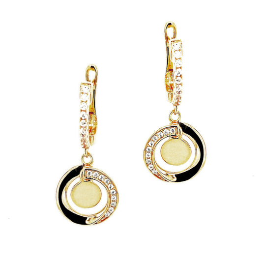 Sterling Silver Gold-Plated Circle with CZs Earring - HK Jewels