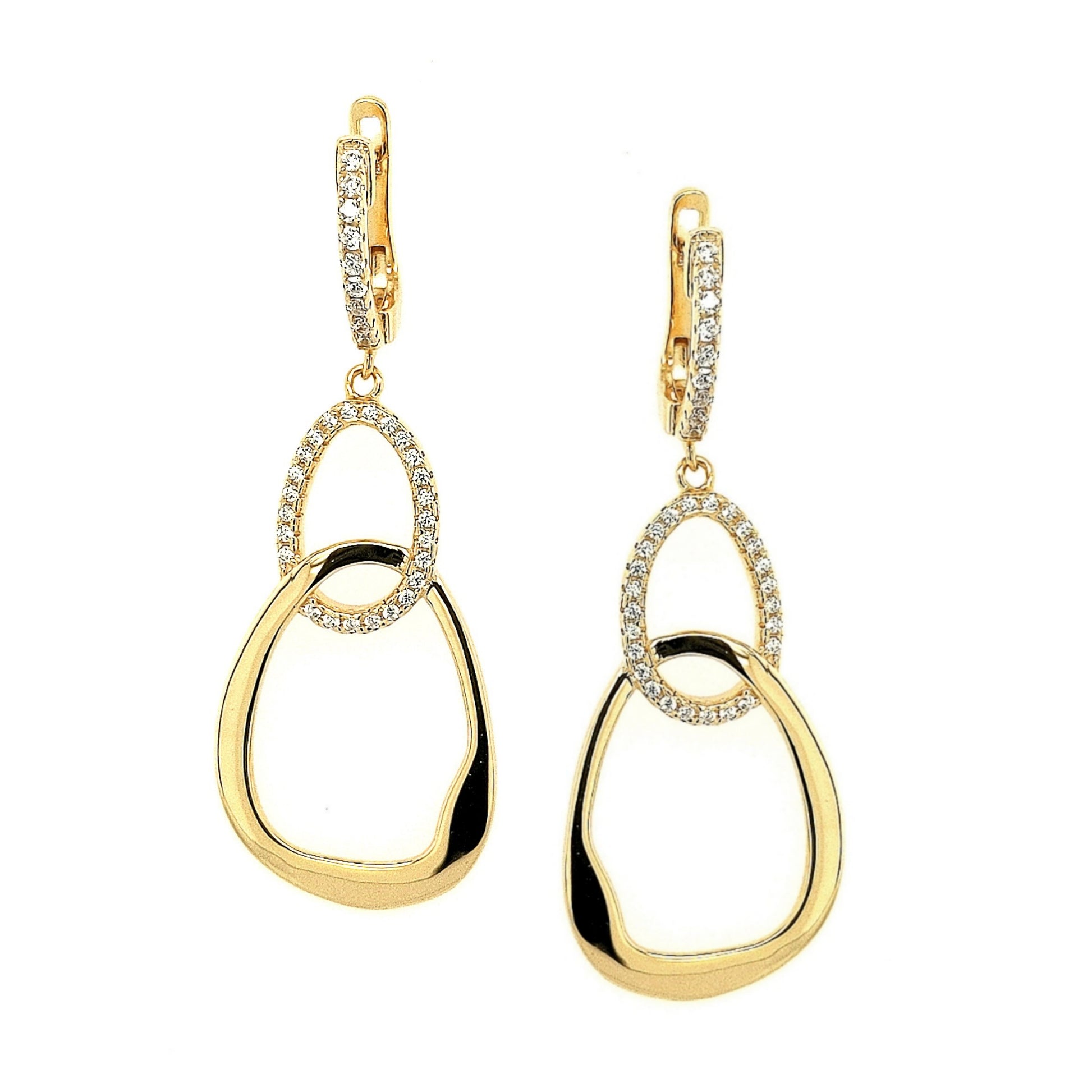 Sterling Silver Gold Plated Double Oval Earrings - HK Jewels