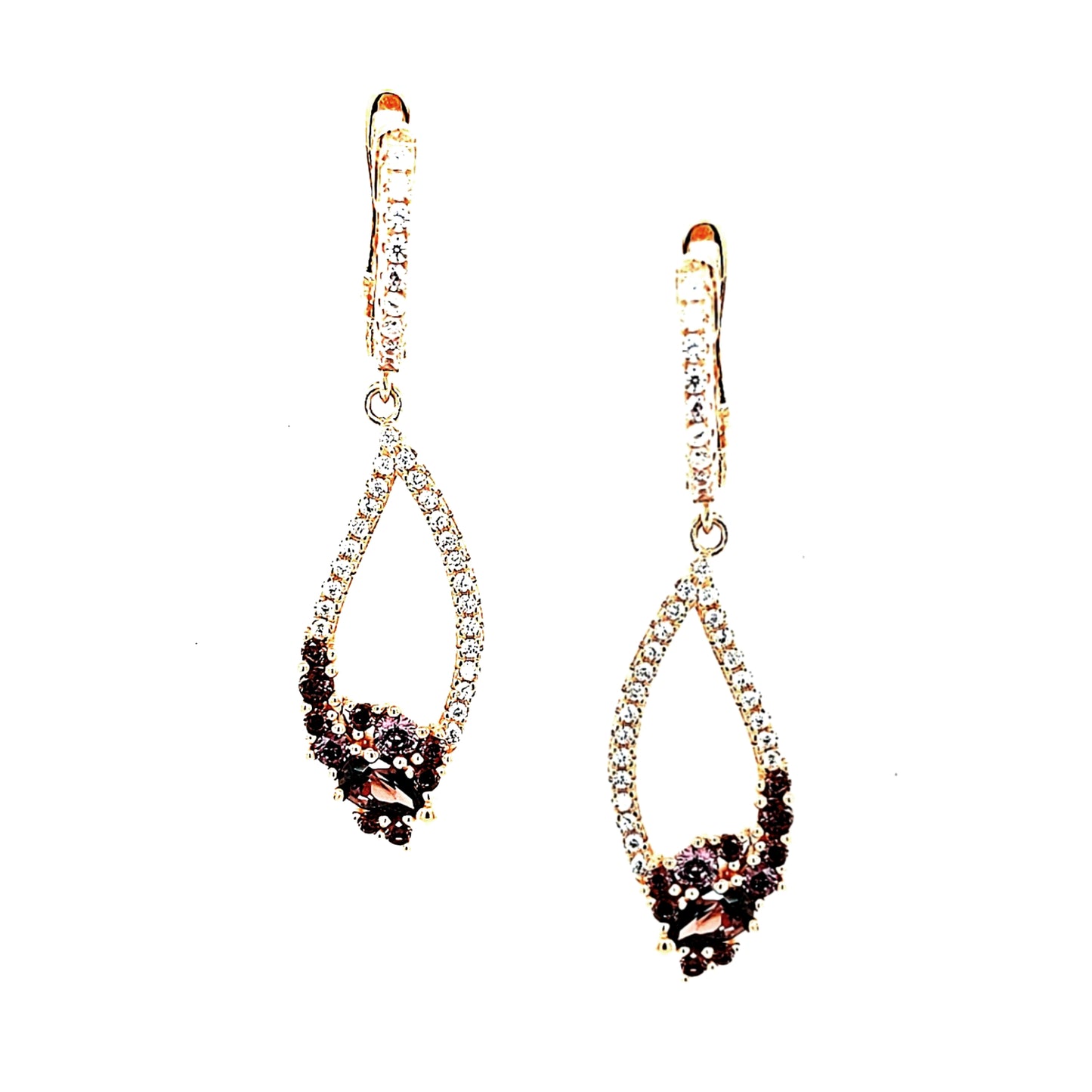 Sterling Silver Rose Gold Plated Teardrop with Multicolor Stones Earrings - HK Jewels