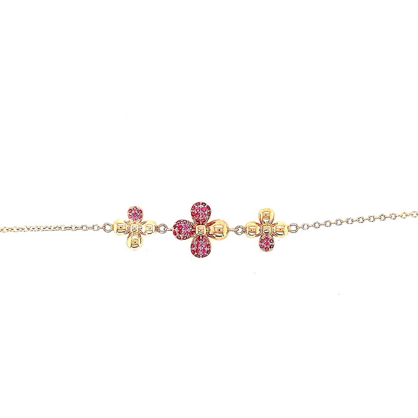 Rose Gold Plated Sterling Silver Flowers With Purple Stones Bracelet - HK Jewels