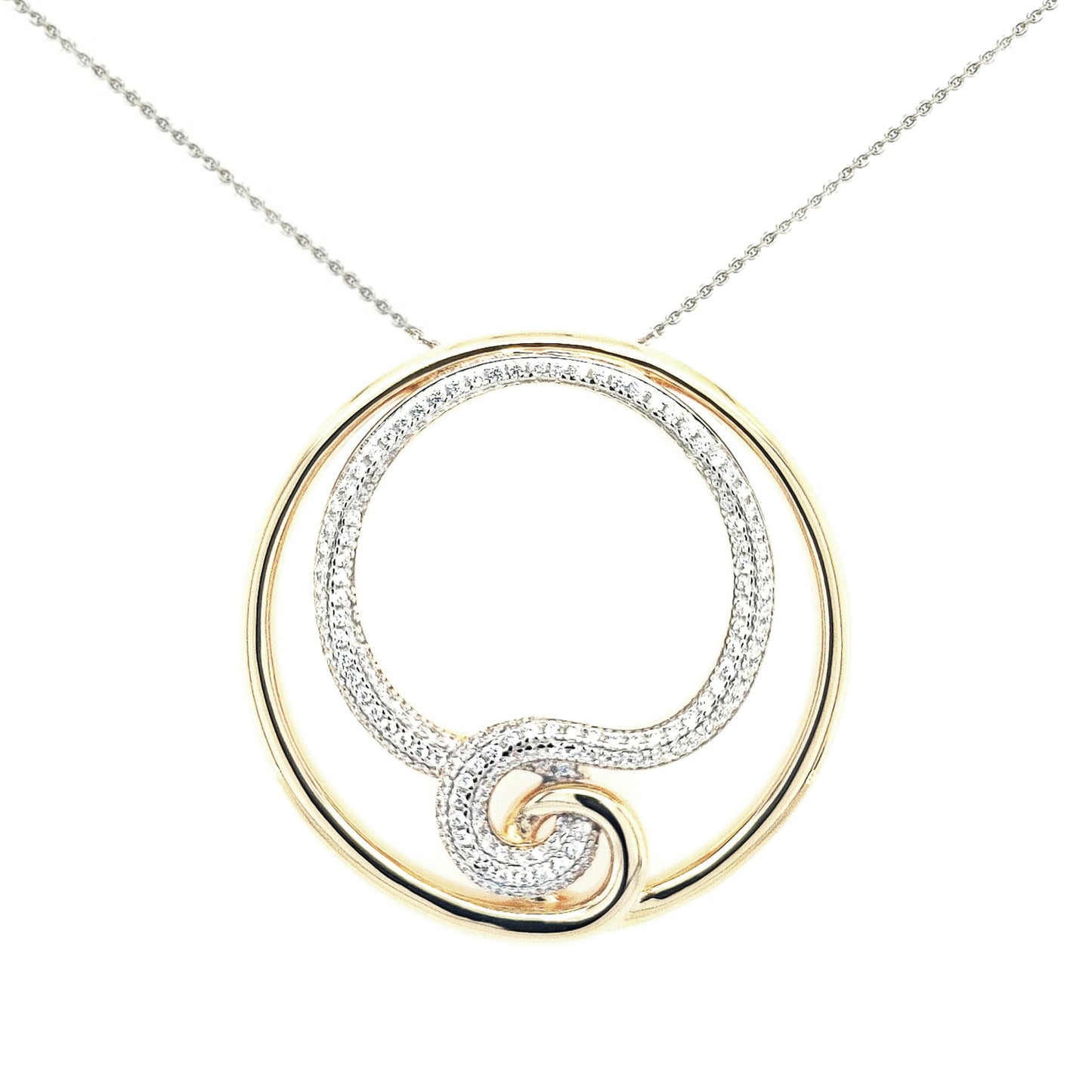 Sterling Silver Gold-Plated Circle CZ Pendant - HK Jewels