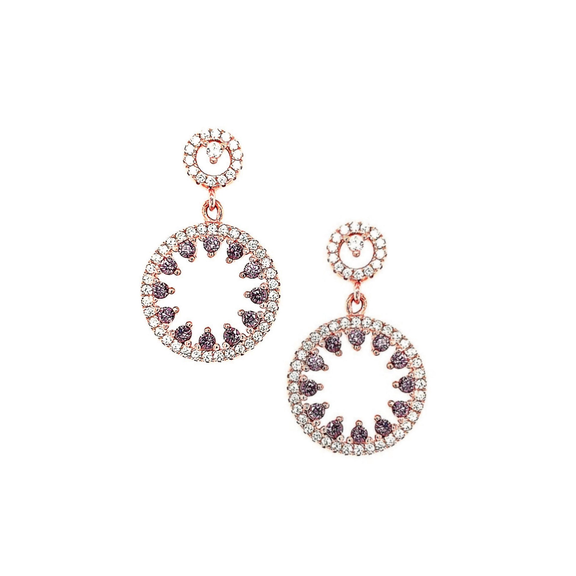 Sterling Silver Rose Gold Plated Round with Purple Stones Earrings - HK Jewels