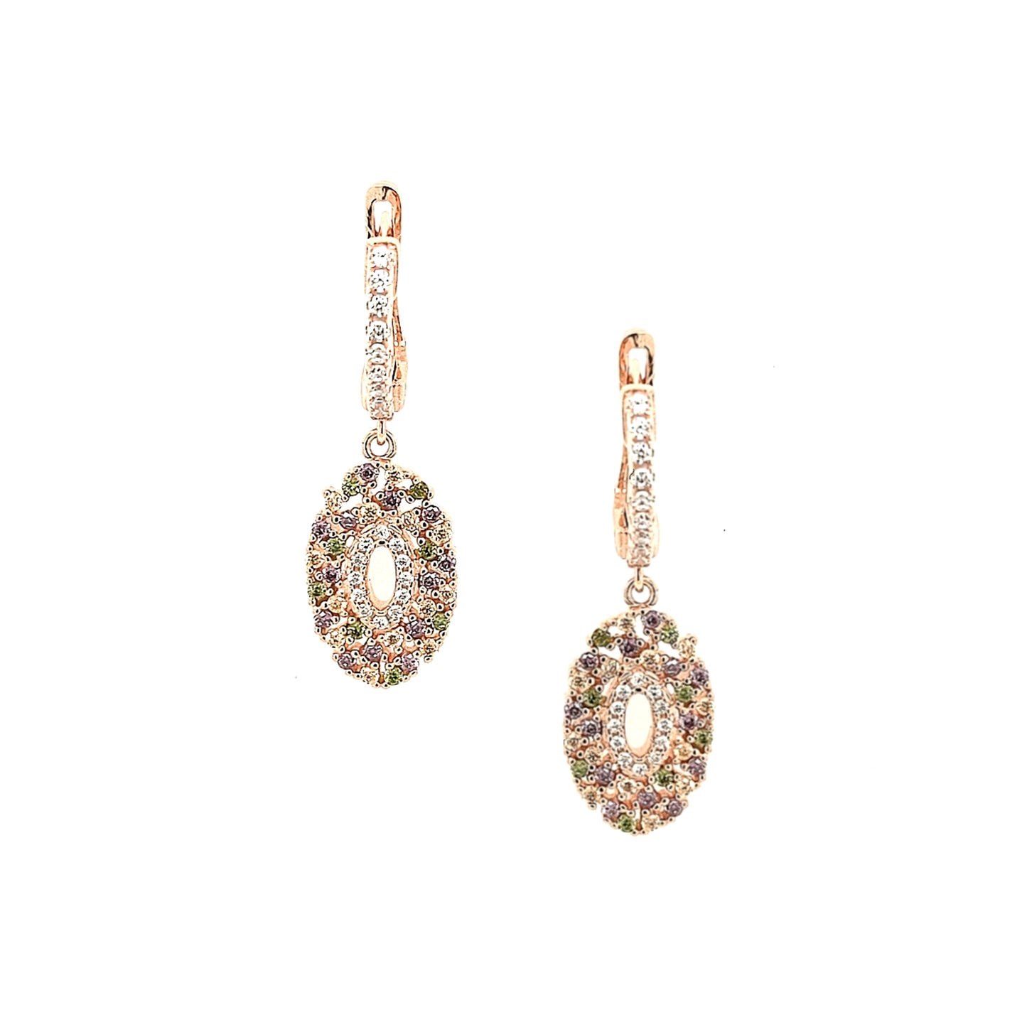 Sterling Silver Rose Gold Plated Oval with Multicolor Stones Earrings - HK Jewels