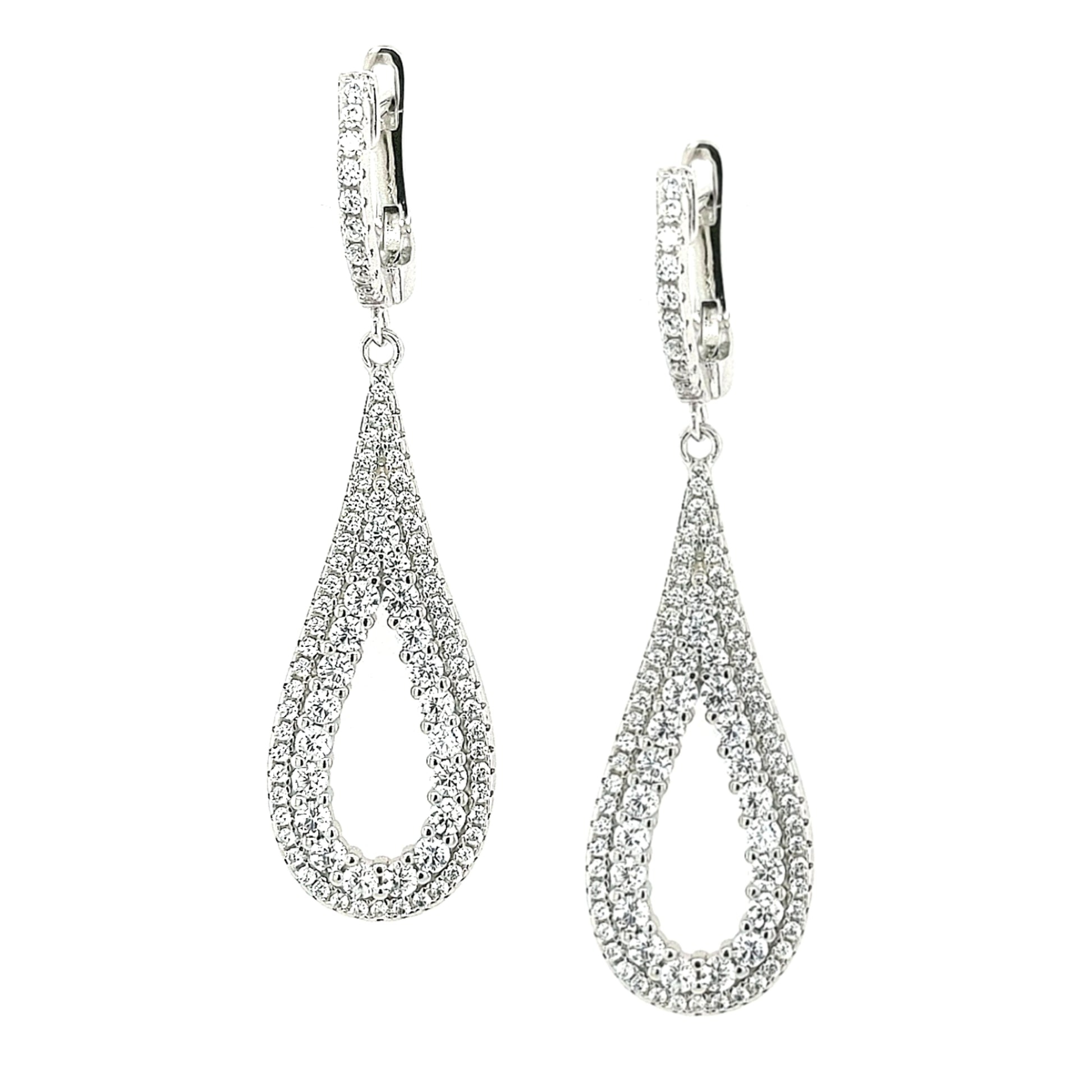Sterling Silver Long Teardrop CZ Earring - HK Jewels