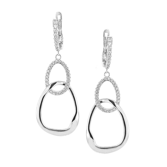 Sterling Silver Long Interlocking Teardrop CZ Earring - HK Jewels