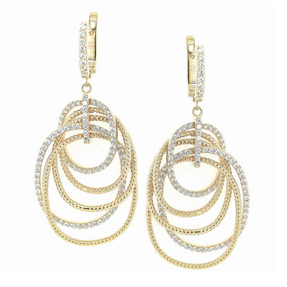 Gold Plated Sterling Silver Multiple Ovals CZ Earring - HK Jewels