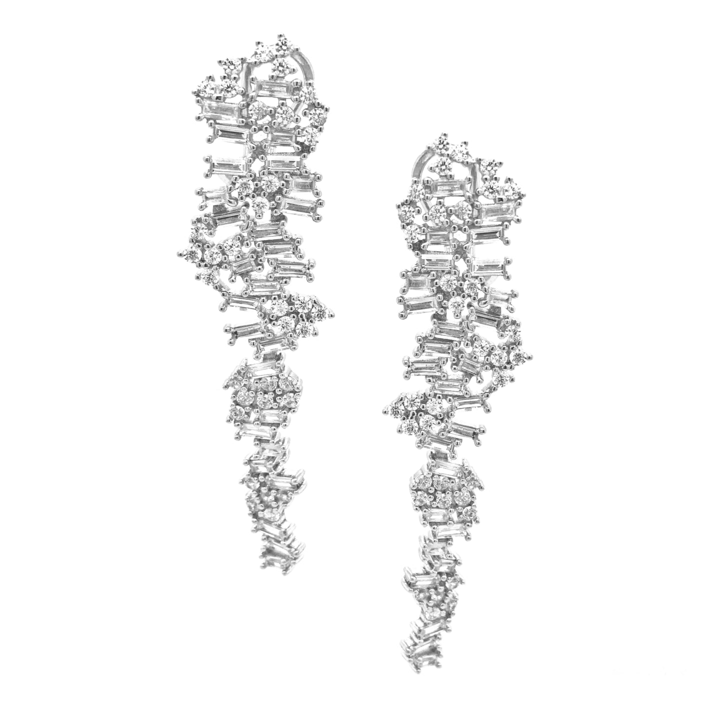 Sterling Silver Cascading Baguette Earring - HK Jewels