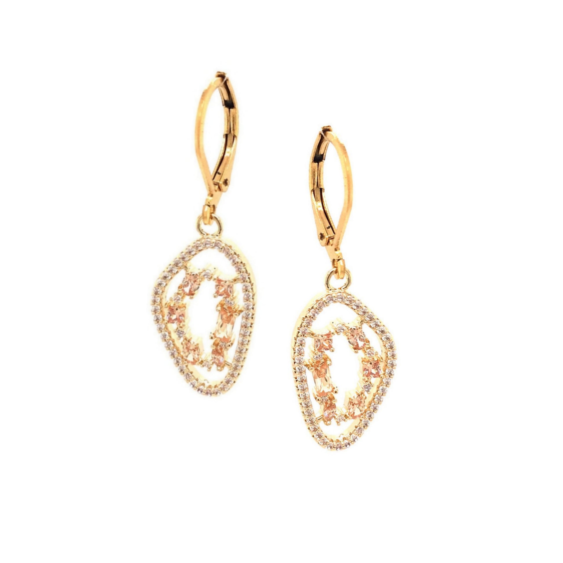 Gold Plated Earring With Hanging Natural Stone Shape - HK Jewels