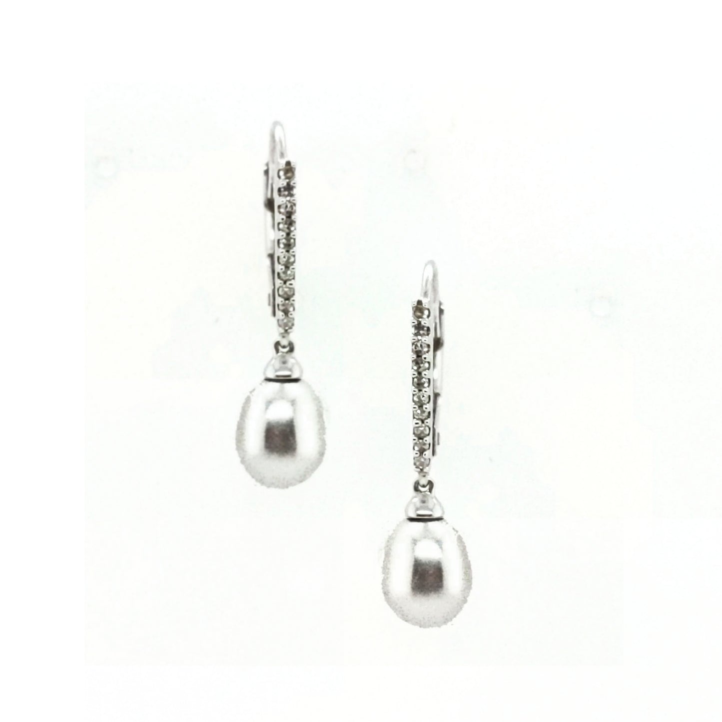 14K Gold And Diamond Hoop Earring With Hanging Oval Pearl - HK Jewels