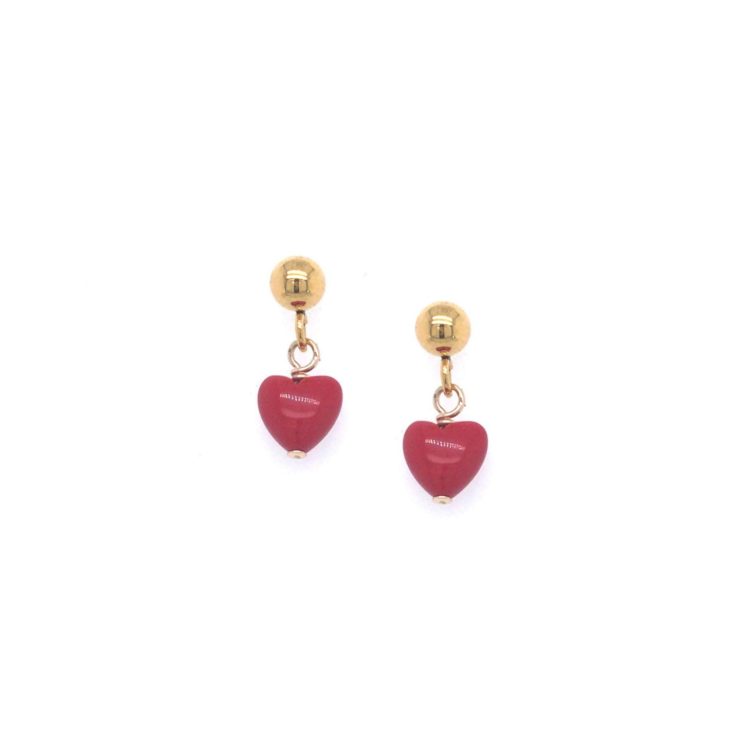 Small Red Coral Heart Earring - HK Jewels