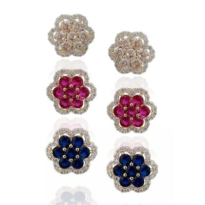 Seven Stone Flower Stud Earrings - HK Jewels