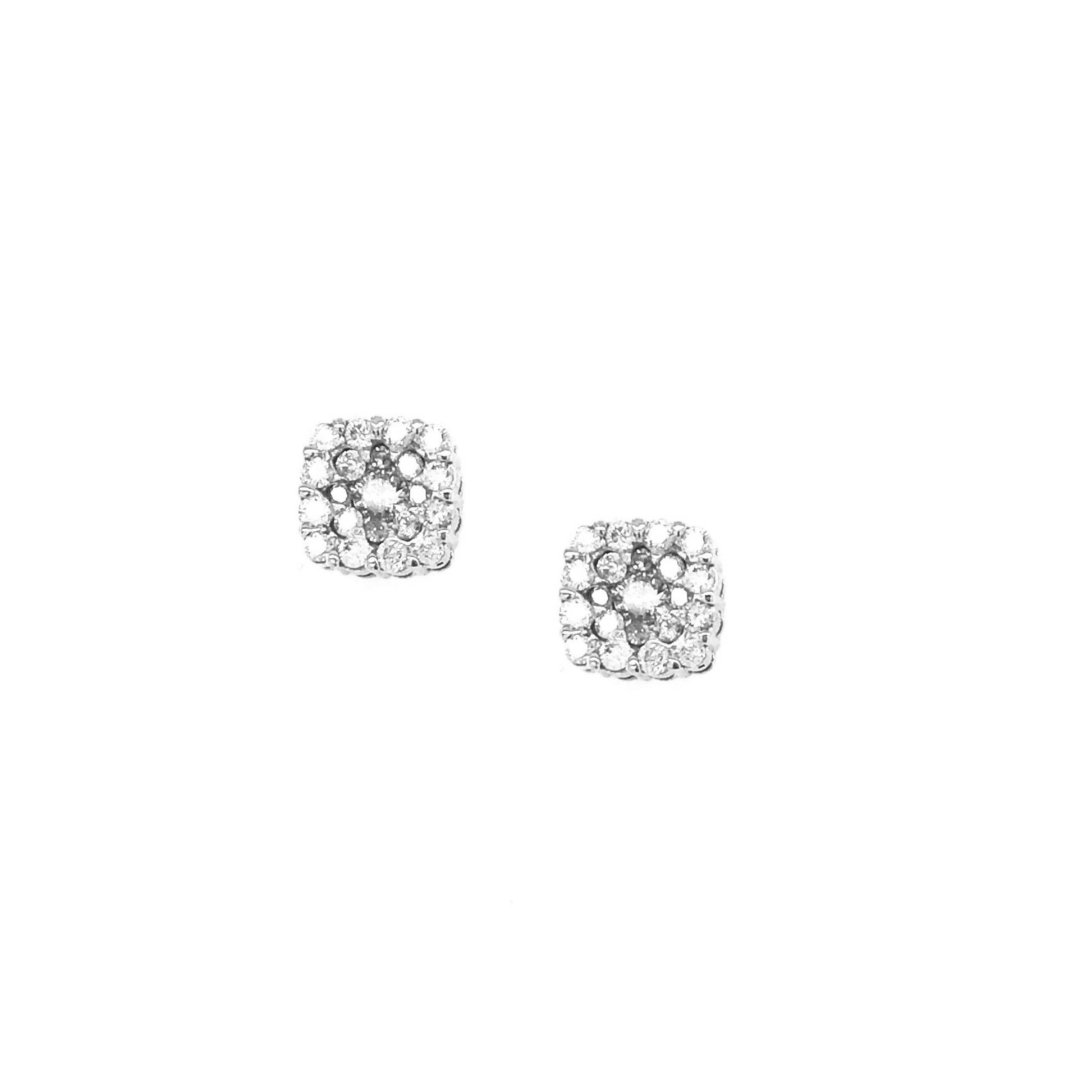 10K Micropave Square Shaped Diamond Stud - HK Jewels