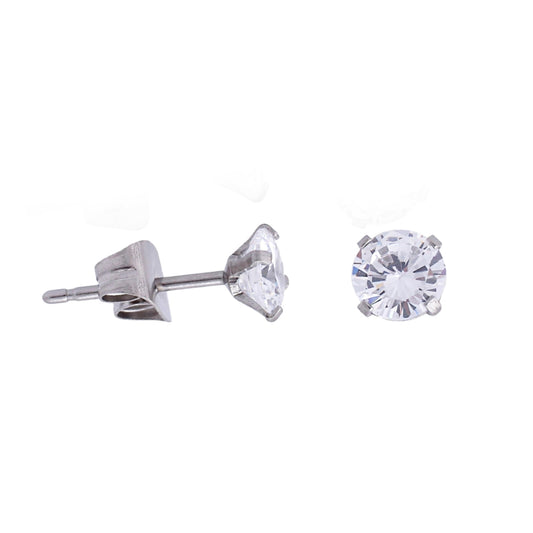 Surgical Steel Round CZ Stud Earring - HK Jewels