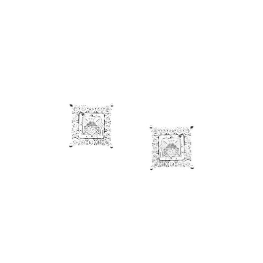 14K Gold And Diamond Framed Floating Square Center Stone Stud Earrings - HK Jewels