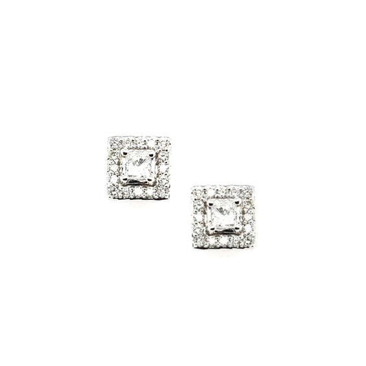 14K Gold And Diamond 2-Tier Square Stud Earring - HK Jewels