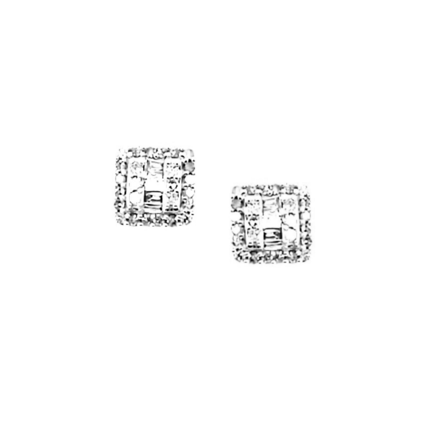 10K Gold And Diamond Small Square Stud Earring - HK Jewels