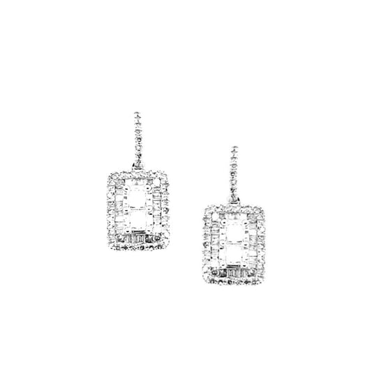 14K Gold And Diamond Rectangular Baguette Framed Hanging Earring - HK Jewels