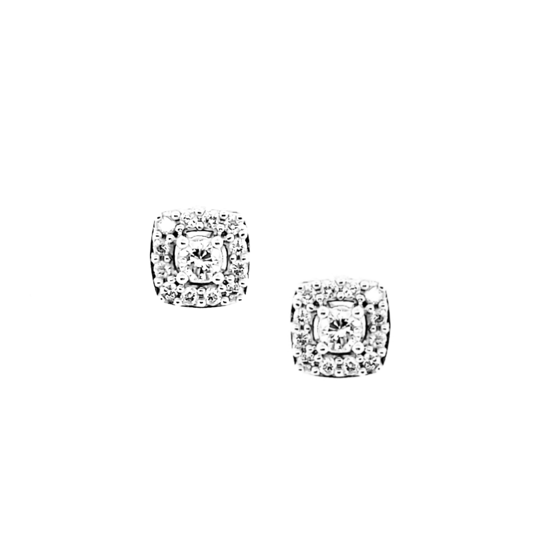10K Gold And Diamond Micropave Square Framed Center Stone Stud Earrings - HK Jewels