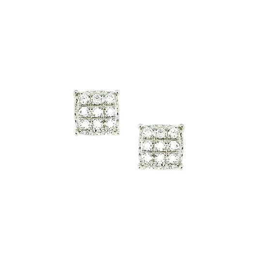 14K Gold And Diamond 9-Stone Square Stud Earring - HK Jewels