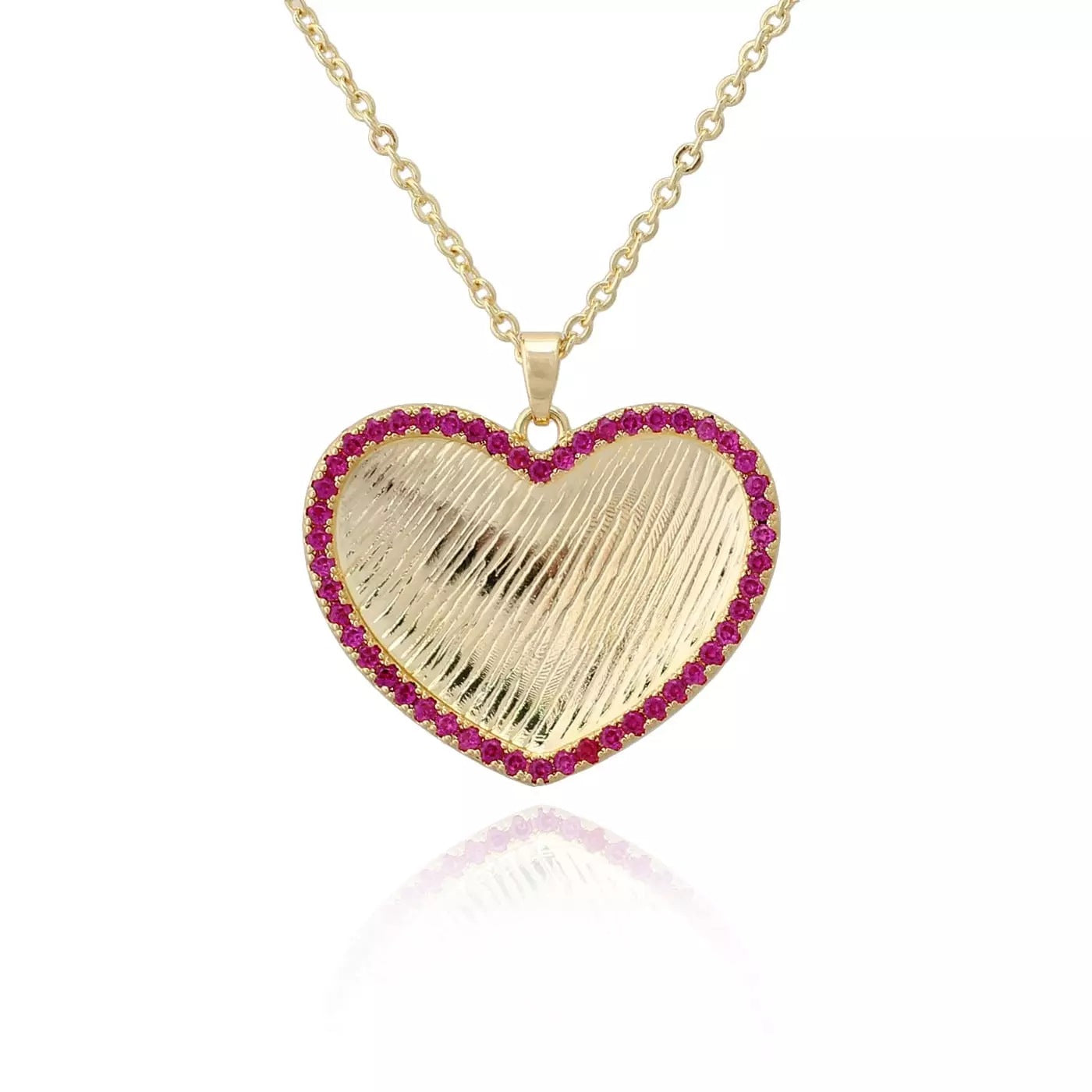 CZ Outline Brushed Heart Pendant - HK Jewels