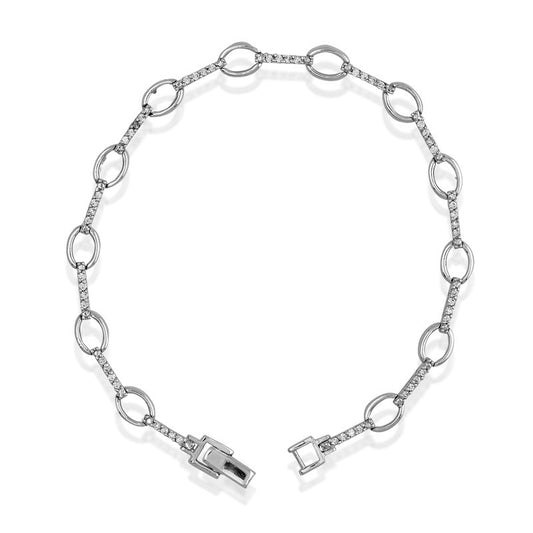 Sterling Silver Open Circles and Thin CZ Bars Bracelet - HK Jewels