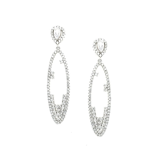 Sterling Silver Long Oval Earrings - HK Jewels