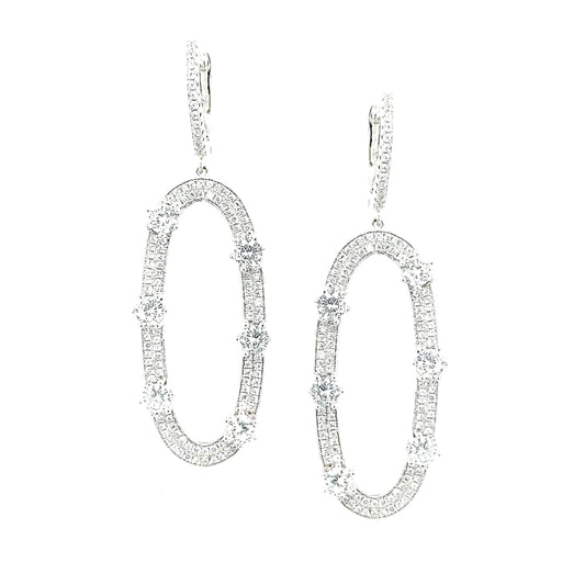 Sterling Silver Large Oval with CZ Stones Earring - HK Jewels