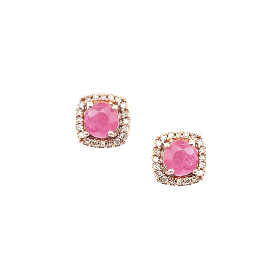 10K Gold And Diamond Framed Ruby Stud Earring - HK Jewels