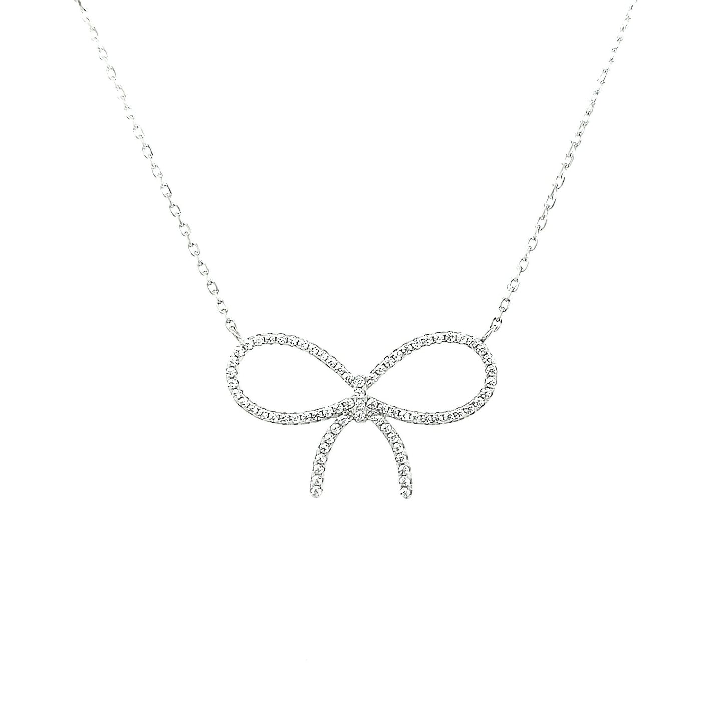 Sterling Silver CZ Bow Knot Necklace - HK Jewels