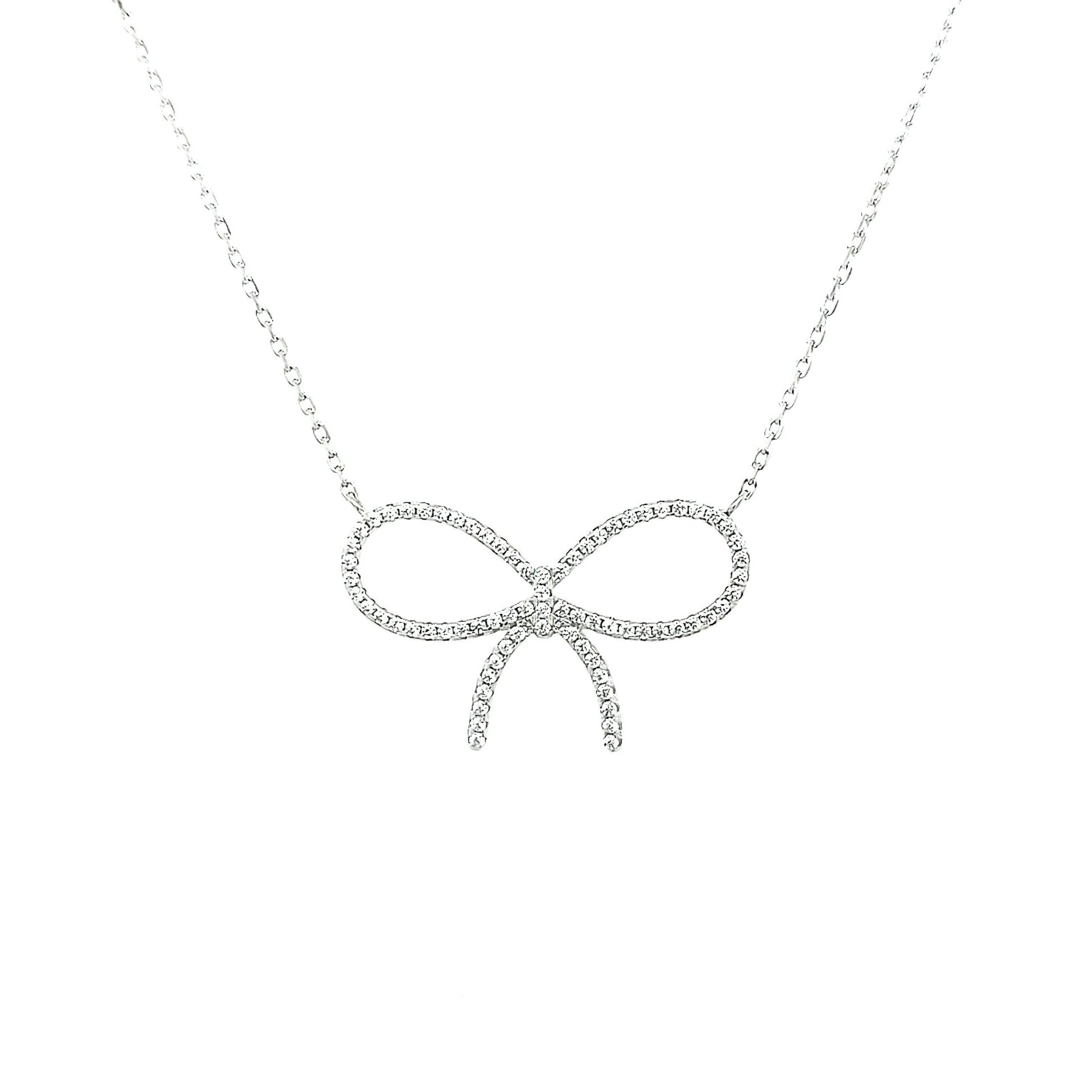 Sterling Silver CZ Bow Knot Necklace - HK Jewels